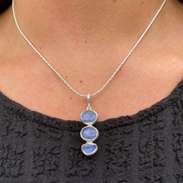 Sterling Silver Tanzanite Three Stone Necklace - Reeves & Reeves