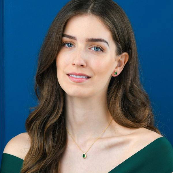 namana Gold Plated 925 Sterling Silver Green Pear Drop Halo Pendant Necklace for Women