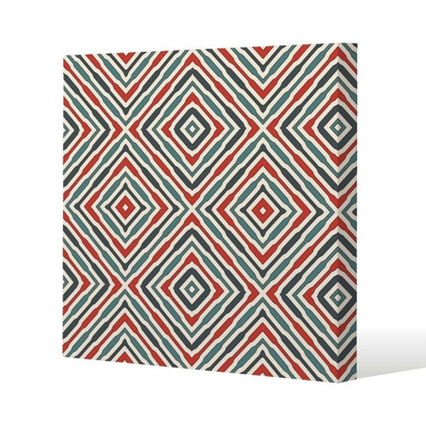 Benjamin Tate Design Repeated squares and rhombuses ornamental abstract Tribal motif Slim Style Canvas Print  30x30cm , 15mm Slim Real wood.