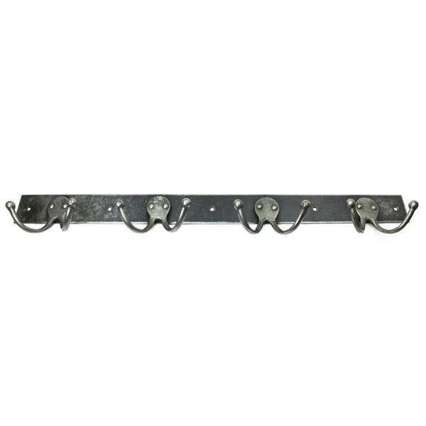 Antique Steel 4 Double Hook Rail - 600mm