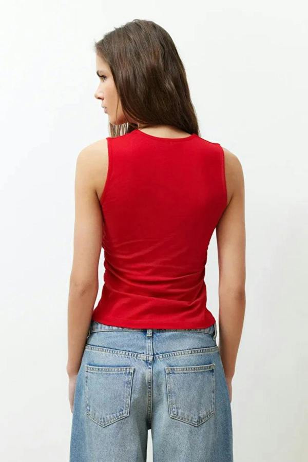 Hoxton Gal Plain Square-Neck Ruched Fitted Stretch Knit Blouse