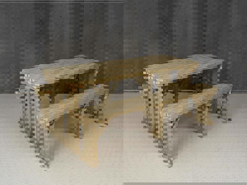 Aspen Rounded Picnic Table and Benches Set - Wooden Outdoor Dining Set for Gardens and Patios