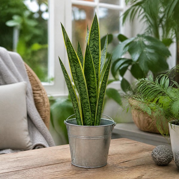 Sansevieria Superba in 12cm Pot | Air-Purifying Snake Plant for Low Light Spaces - Galvanised Pail - 1