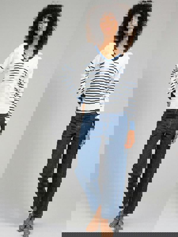 Kite Womens Organic Winspit V-Neck Knit Jumper Navy Stripe