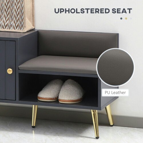 Wyld Haus Roha Wooden Grey Shoe Storage Unit With Padded Seat