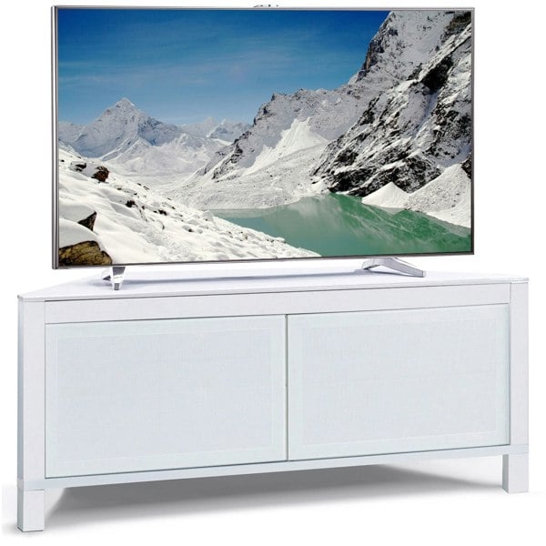 MDA Designs VOLANS White Tru-Corner Remote Friendly Doors White/Black Reversible Panel LCD/Plasma/LED TV up to 42" Corner TV Cabinet
