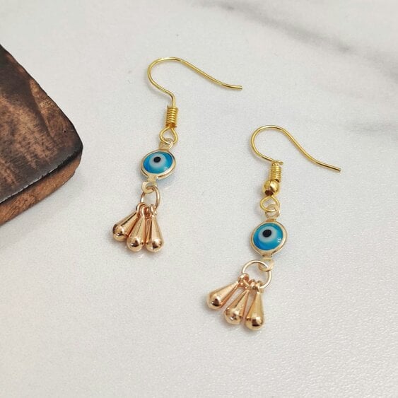 The Colourful Aura Handmade Evil Eye Protection Greek Lucky Eye Gold Dangle Drop Earrings