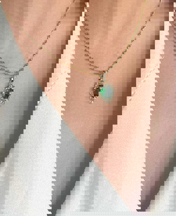 SVNX Emerald Green Diamante Heart Necklace and Earrings Set in Gold Colour