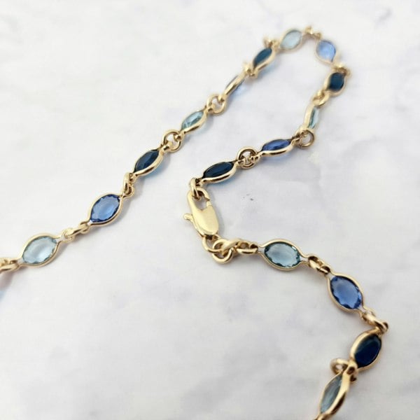 Harfi 18ct Gold Plated Blue Multi Gemstone Crystal Necklace