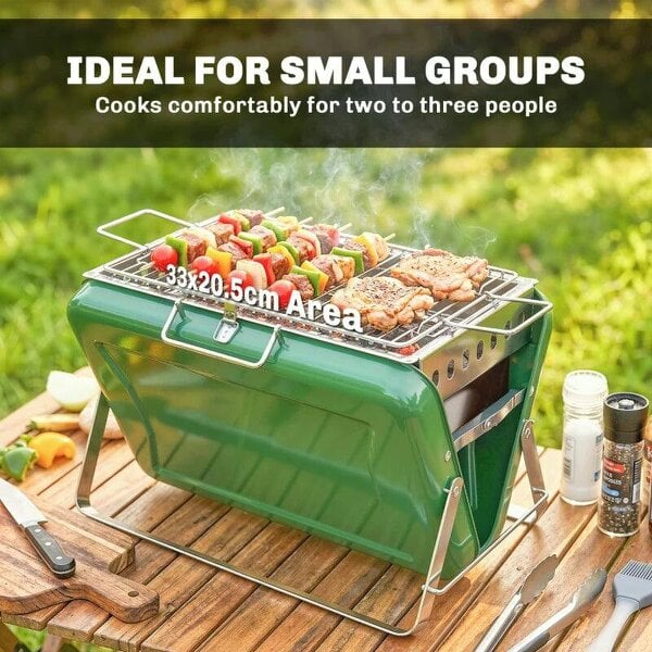 Bobobiy Charcoal BBQ Grill Portable Stainless Steel Barbecue with Tilting Grate for Camping Picnic Garden Dark Green