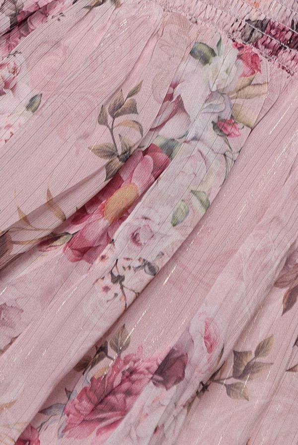 Layered Floral Midi With Flutter Sleeves - Blush DR3219