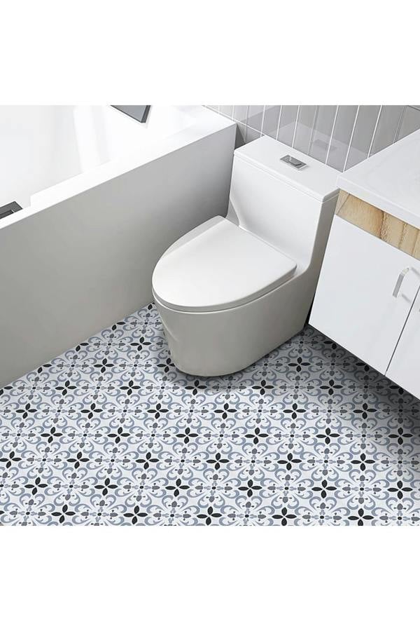 10Pcs Self Adhesive Floral Pattern PVC Wall & Floor Tile Stickers for Bathroom Kitchen Living Room Bedroom, 20 x 20cm(0.4㎡)