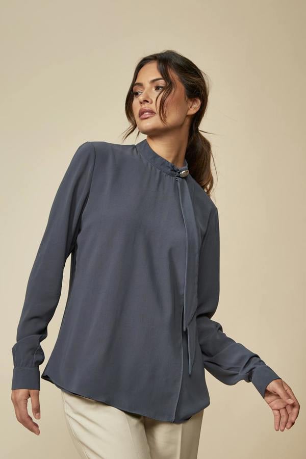 Hoxton Gal Oversized High Neck Top with Brooch Details in Bottle Green