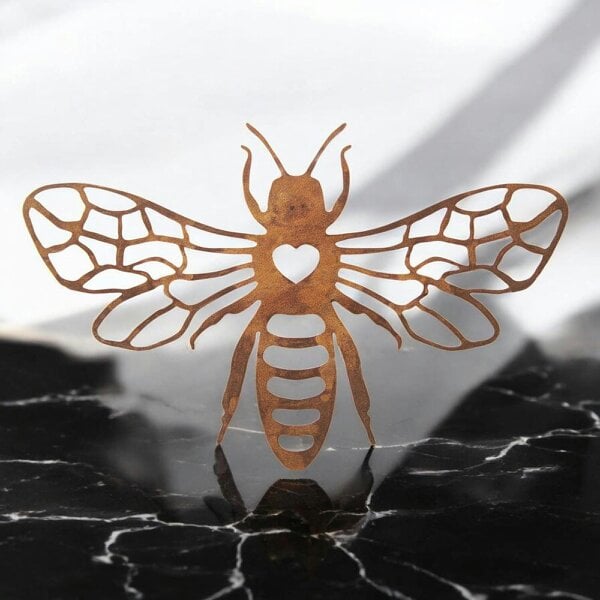 EDH Door Hardware Rusted Metal Honey Bee Silhouette Wall Art – 24 x 38 CM | Rustic Bee Wall Hanging for Indoor & Outdoor