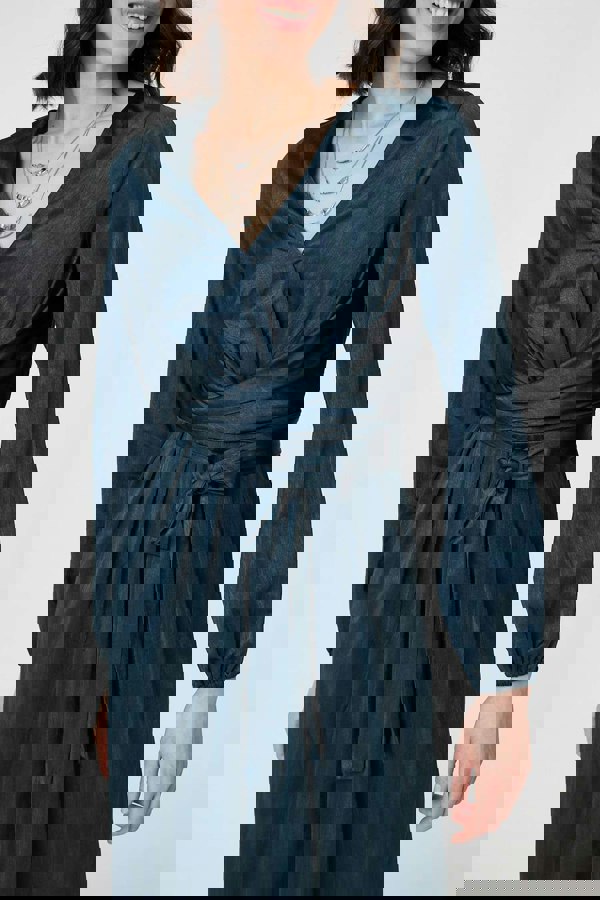 Green | Ruched Long Sleeve Midi Wrap Dress
