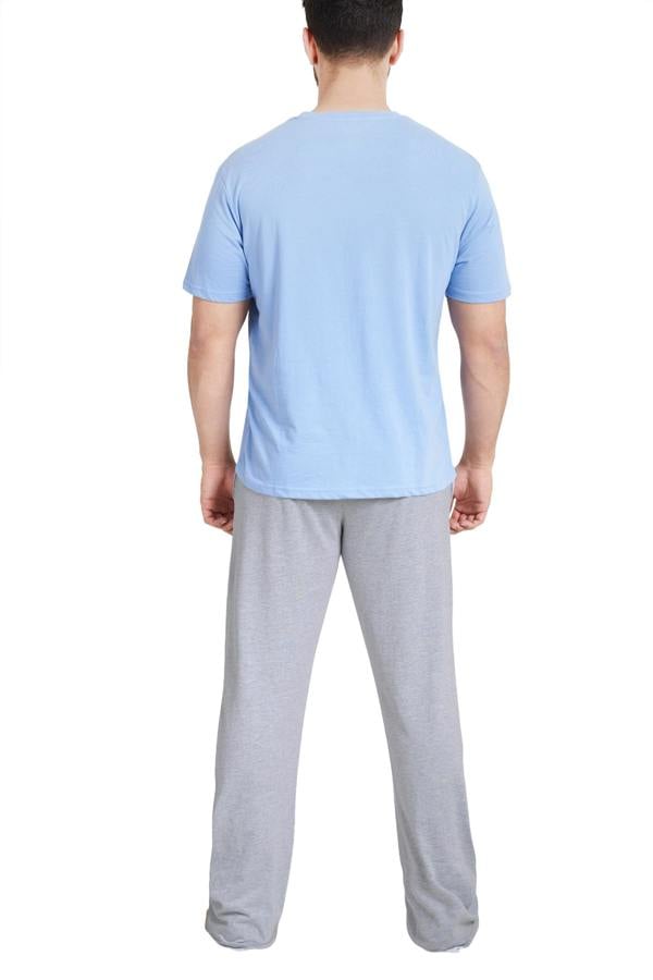 Smart Living Mens Striped Tee and Wide-Leg Pyjama Set - Blue/Grey