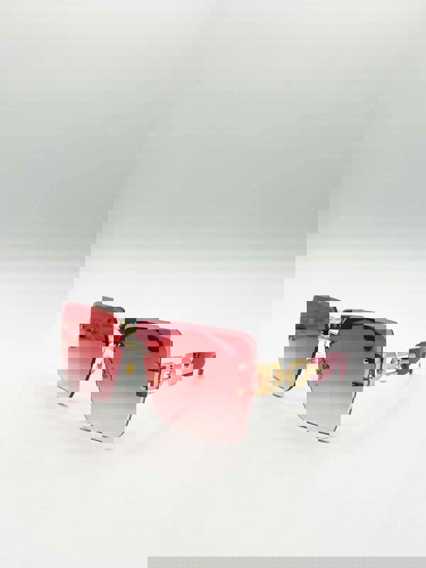 SVNX Rimless Oversized Square Sunglassses in Red Gold