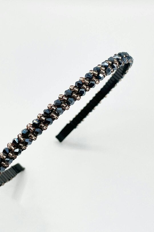 SVNX Two Tone Crystal Headband in Navy