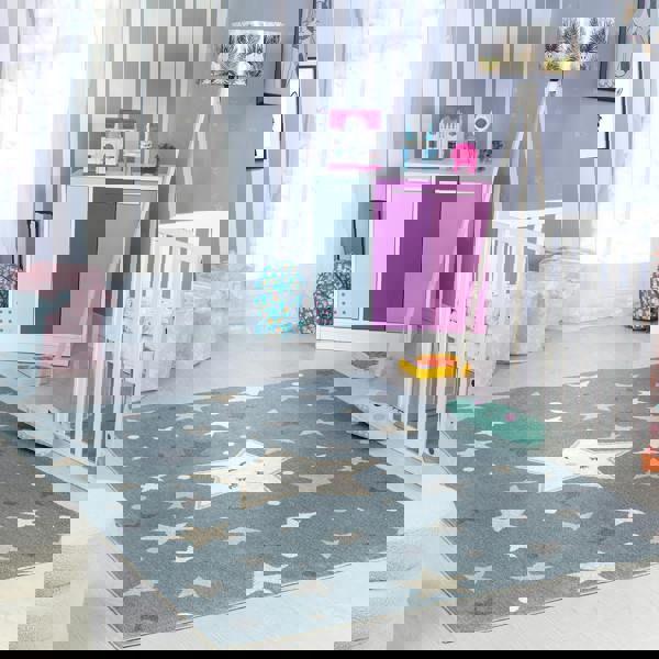 Livabliss Lillian-Kids Blue Grey Beige Yellow Washable Rug for Children's Rooms