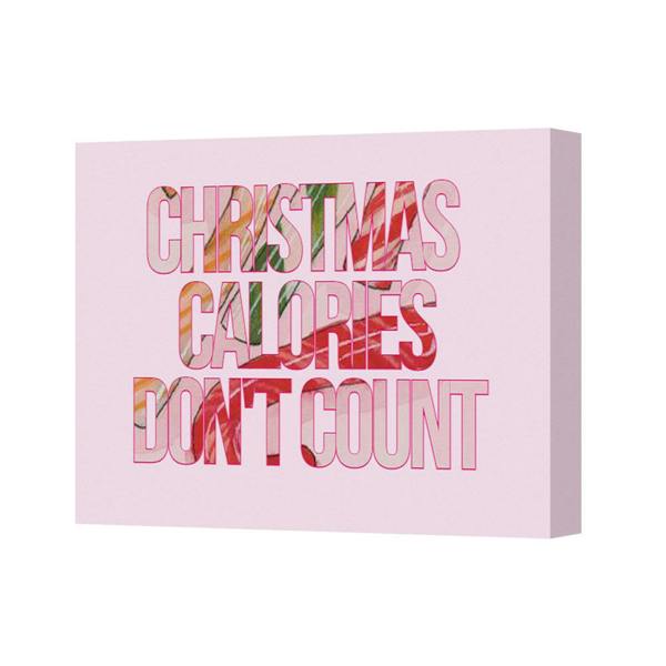Benjamin Tate Design Christmas Calories Don't Count Canvas Wall Art Pink Background