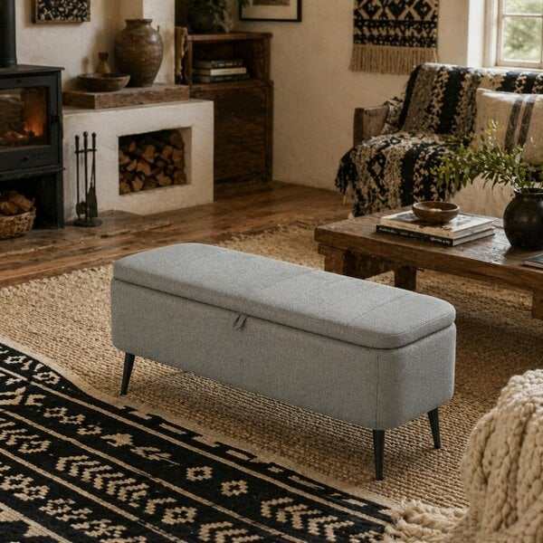 Wyld Haus Harika Linen Look Light Grey Storage Ottoman