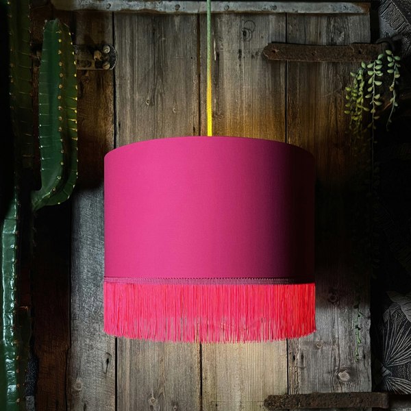 Love Frankie Pomegranate Pink Lampshade with Copper Foil Lining & Pink Fringing