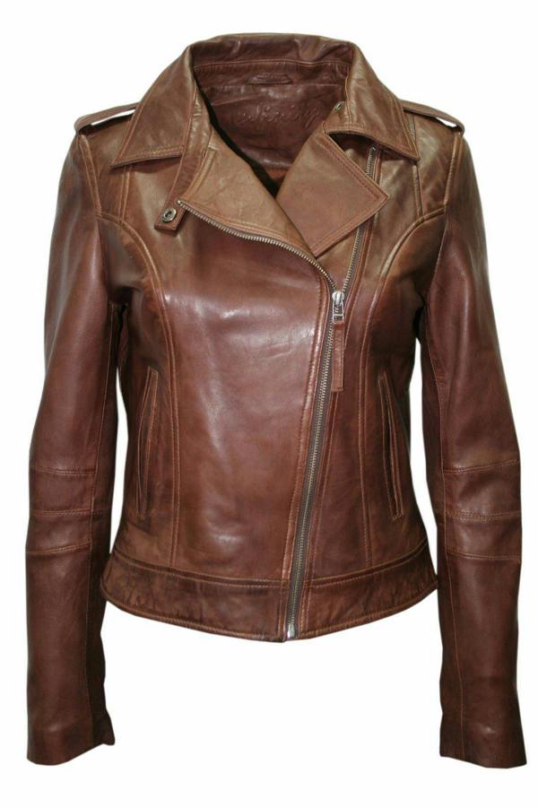 Infinity Leather Womens Chestnut Leather Biker Jacket-Reynosa