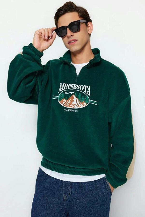 WOVCOR Stand Collar City Embroidery Anti-Pilling Fleece Men's Sweatshirt
