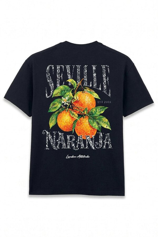 London Attitude Black  Oversized Seville Orange Printed T-Shirt