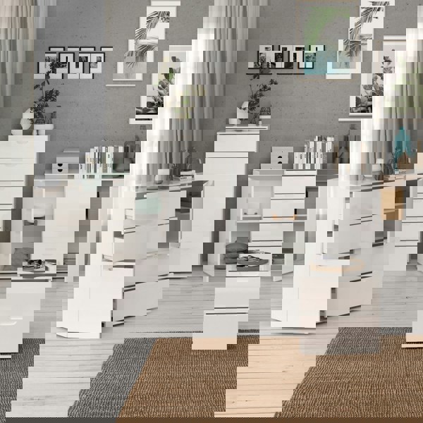 Furniture To Go Sienna Abstract Chest of in White/White High Gloss