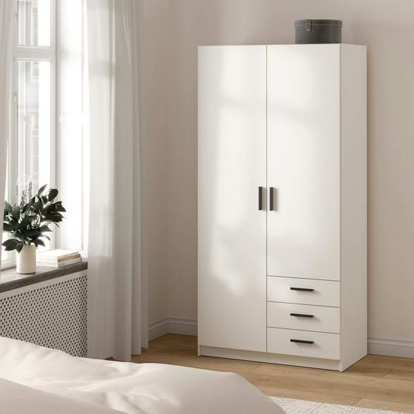 Furniture To Go Sprint Wardrobe with 2 Doors + 3 Drawers in White
