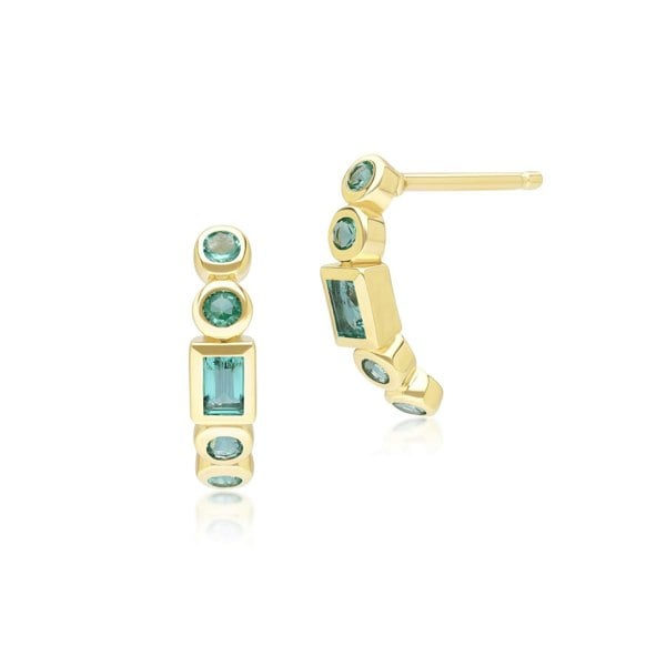 Gemondo Classic Emerald Half Eternity Hoop Earrings in 9ct Yellow Gold