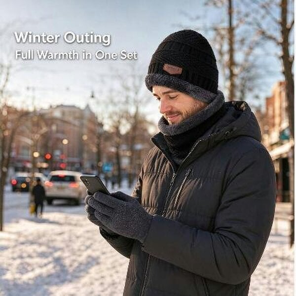 Obasyhig Fleece-Lined Knitted Winter 3-Piece Set