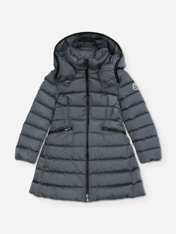 Moncler Enfant Girls Down Padded Charpal Long Coat in Grey