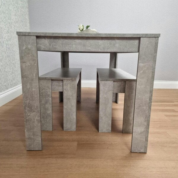 Kosy Koala Stone Grey Effect Wooden Dining Table with 2 Grey Wood Benches Dining Room Furniture Set