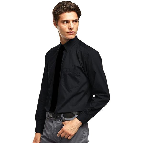 Premier Mens Premier Poplin Long-Sleeved Formal Shirt - Black