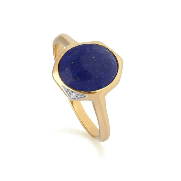 270R057503925 Irregular B Gem Lapis Lazuli & Diamond Ring in Gold Plated Sterling Silver 1