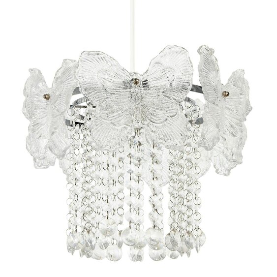 Happy Homewares Decorative Glass Butterfly Design Pendant Lamp Shade with Chrome Frame