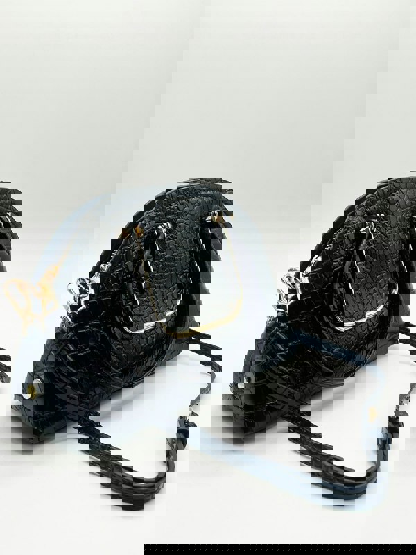 SVNX Dual Handle Croc Grab Bag in Black