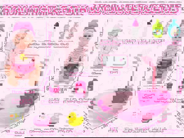 deAO Toys Baby Doll Bath Set with Accessories 11PCS Pretend Play Bathtub Toy Realistic Baby Doll, Bathrobe, Bathtub Role Play Set