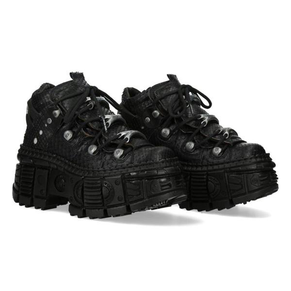New Rock M-106WALL-C65 Python Black Leather Platform Ankle Boots