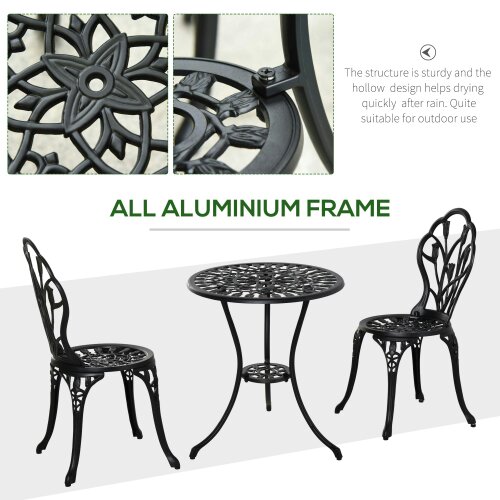 Wyld Haus Malutte 3 Piece Aluminium Floral Bistro Garden Set In Black