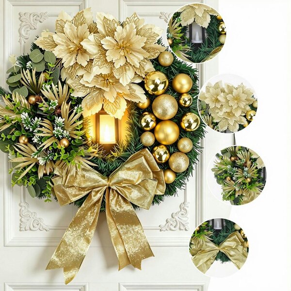 deAO Toys deAO Gold Christmas Wreath Elegant Festive Door Decoration for Holiday Season (Gold)