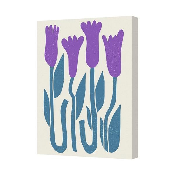 Benjamin Tate Design Purple Tulip Framed Canvas Wall Art With Blue Leaves Handmade In United Kingdom