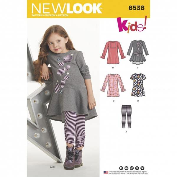New Look Sewing Pattern 6538, Dresses, Leggings for Kids, A (3-4-5-6-7-8) - Easy