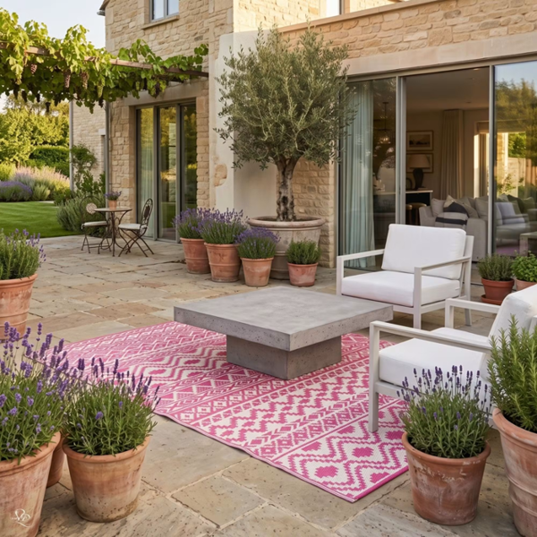 HOMESCAPES Outdoor Rug Luxury Waterproof Reversible Recycled, For Garden, Tia Aztec