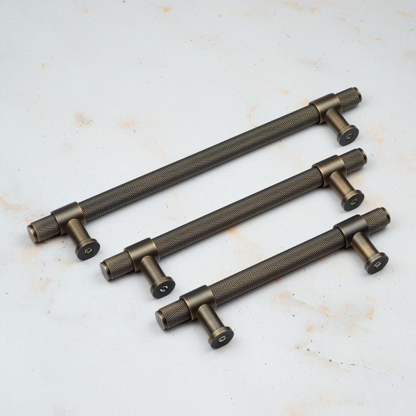 Handle & Home Antique Brass Knurled Handles with Clasp Detailing