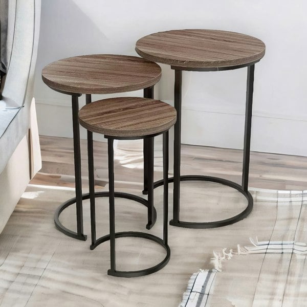 Rafaelo Mobilia Set Of 3 Round Wooden Nesting Tables Brown