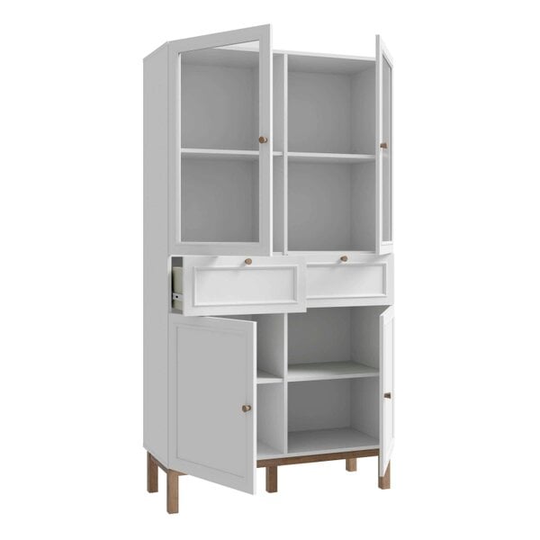 Wyld Haus Niva Light Grey and Natural Oak Effect Display Cabinet 4 Doors 2 Drawers