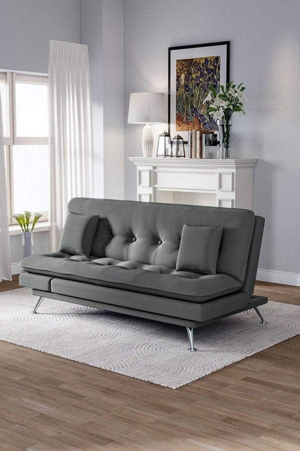 Living and Home Grey Button Tufted Flannel Upholstered Sofa Bed, Two Conversion Methods